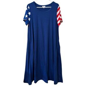 LuLaRoe Women Dress Red White Blue Sleeves Size XL Holiday 4th Of‎ July Summer